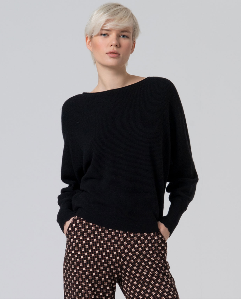 Boat neck sweater with puffed sleeves Black