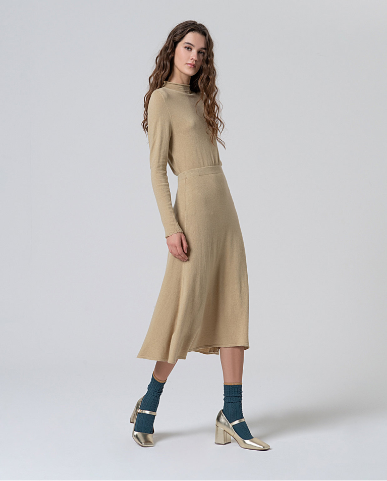 Falda de tricot color liso Crudo