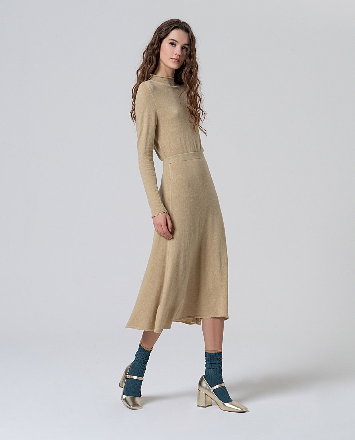 Falda de tricot color liso Crudo