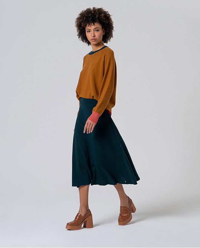 Falda de tricot color liso Verde Botella