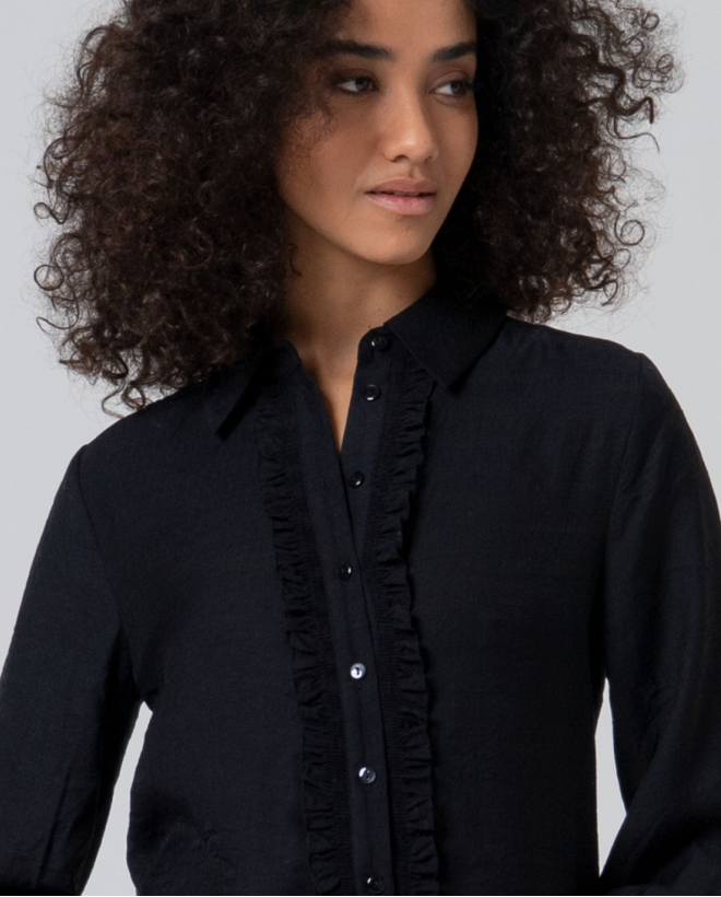 Camisa de viscosa con volantes Negro