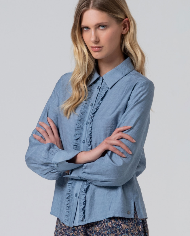Camisa de viscosa con volantes Gris