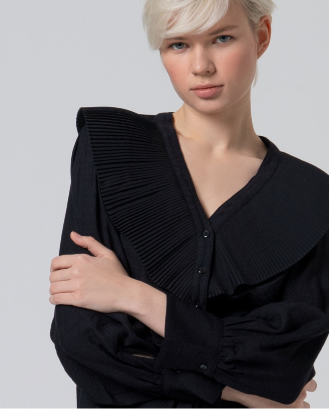 Camisa con cuello babydoll XL Negro