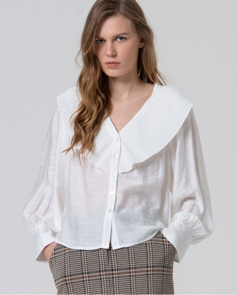 Camisa con cuello babydoll XL Blanco