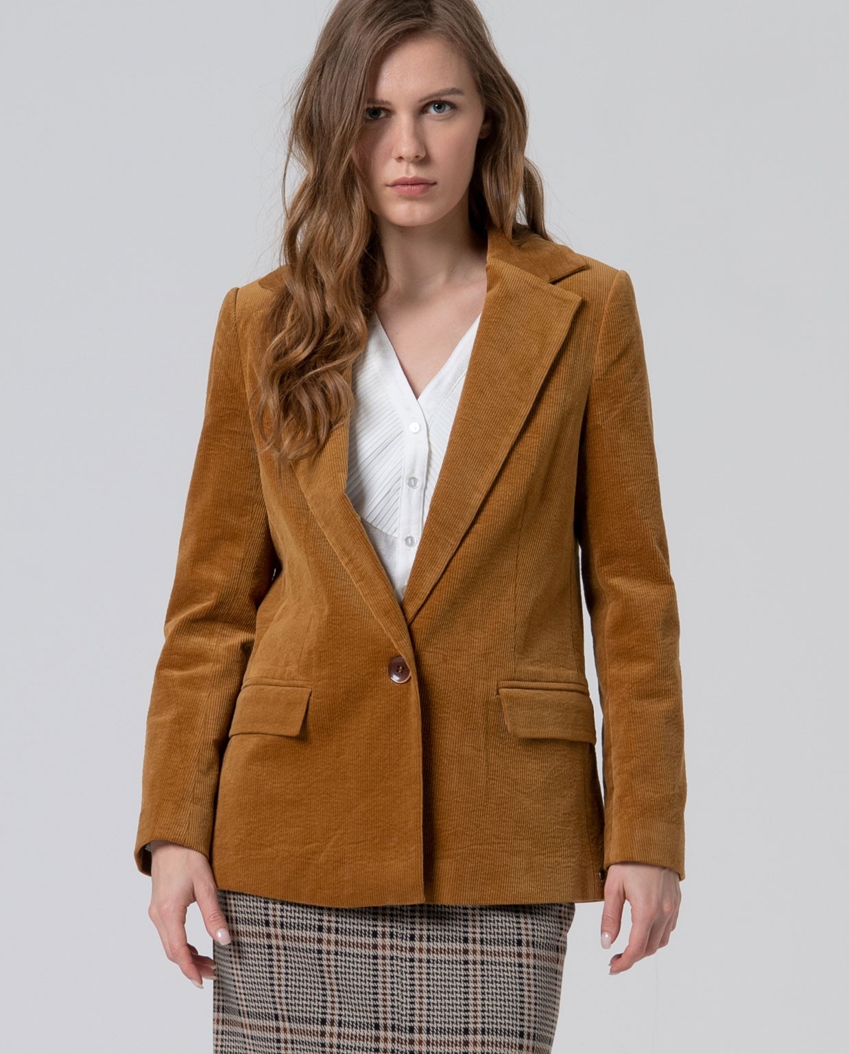 Blazer de pana con forro interior Mostaza