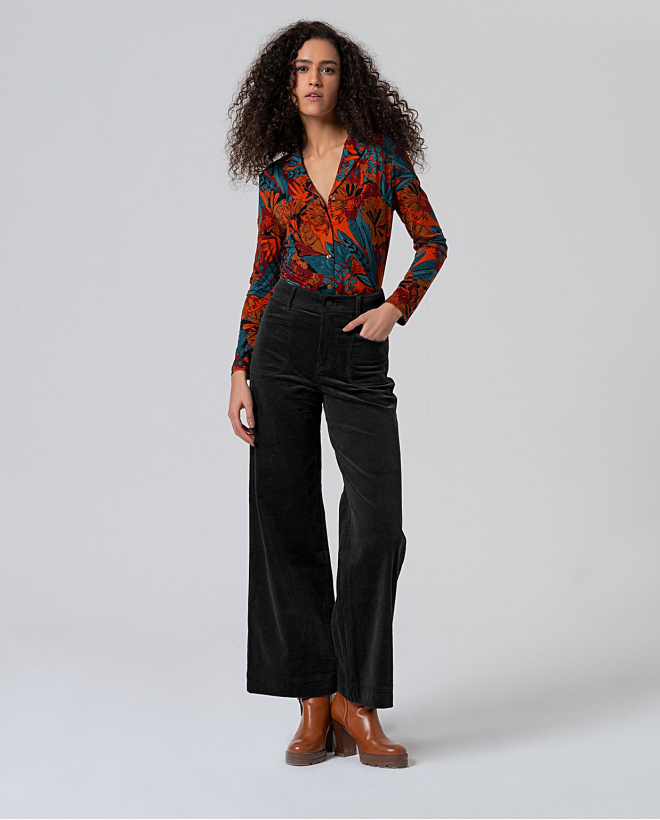 Pantalón de pana wide leg Negro