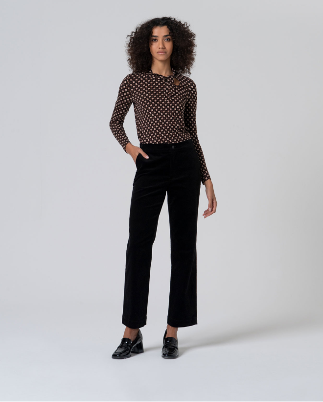 Pantalón recto de pana de tiro medio Negro