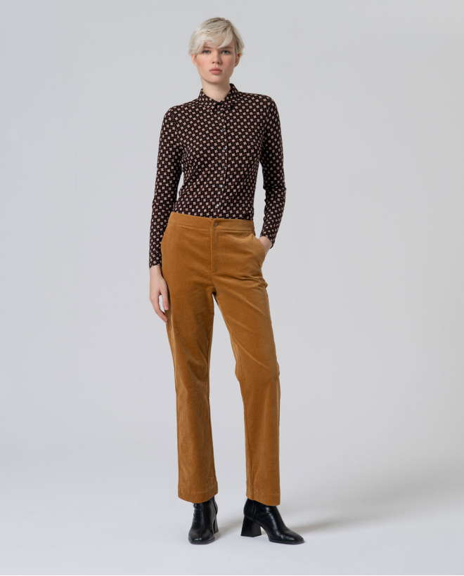 Pantalón recto de pana de tiro medio Mostaza