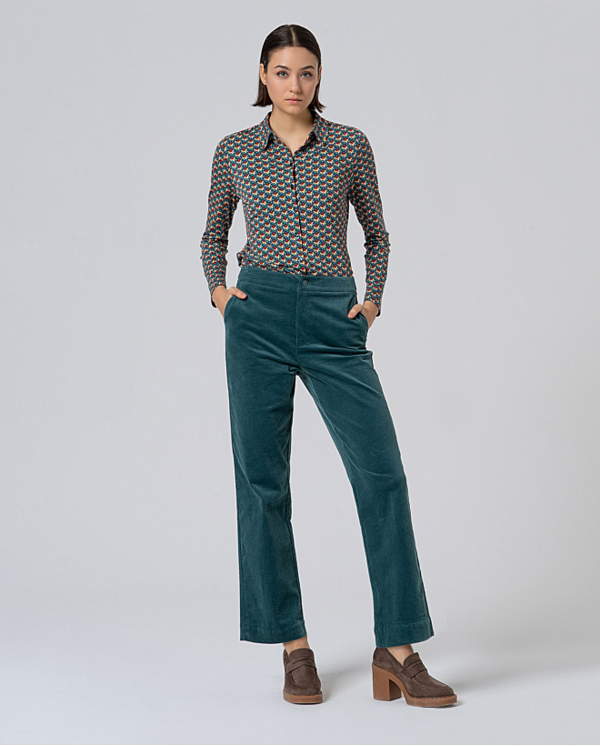 Pantalón recto de pana de tiro medio Azul acero
