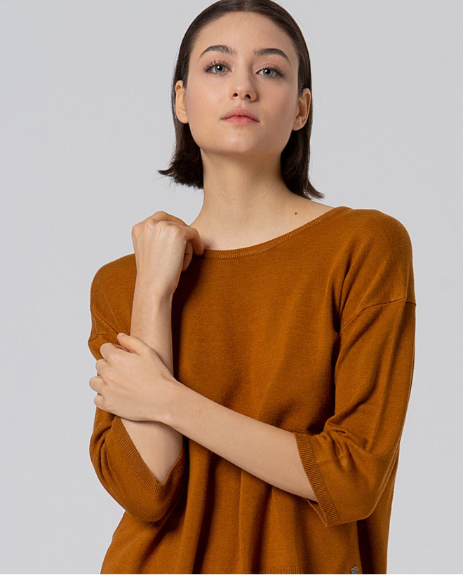 Jersey de punto manga 3/4 Ocre