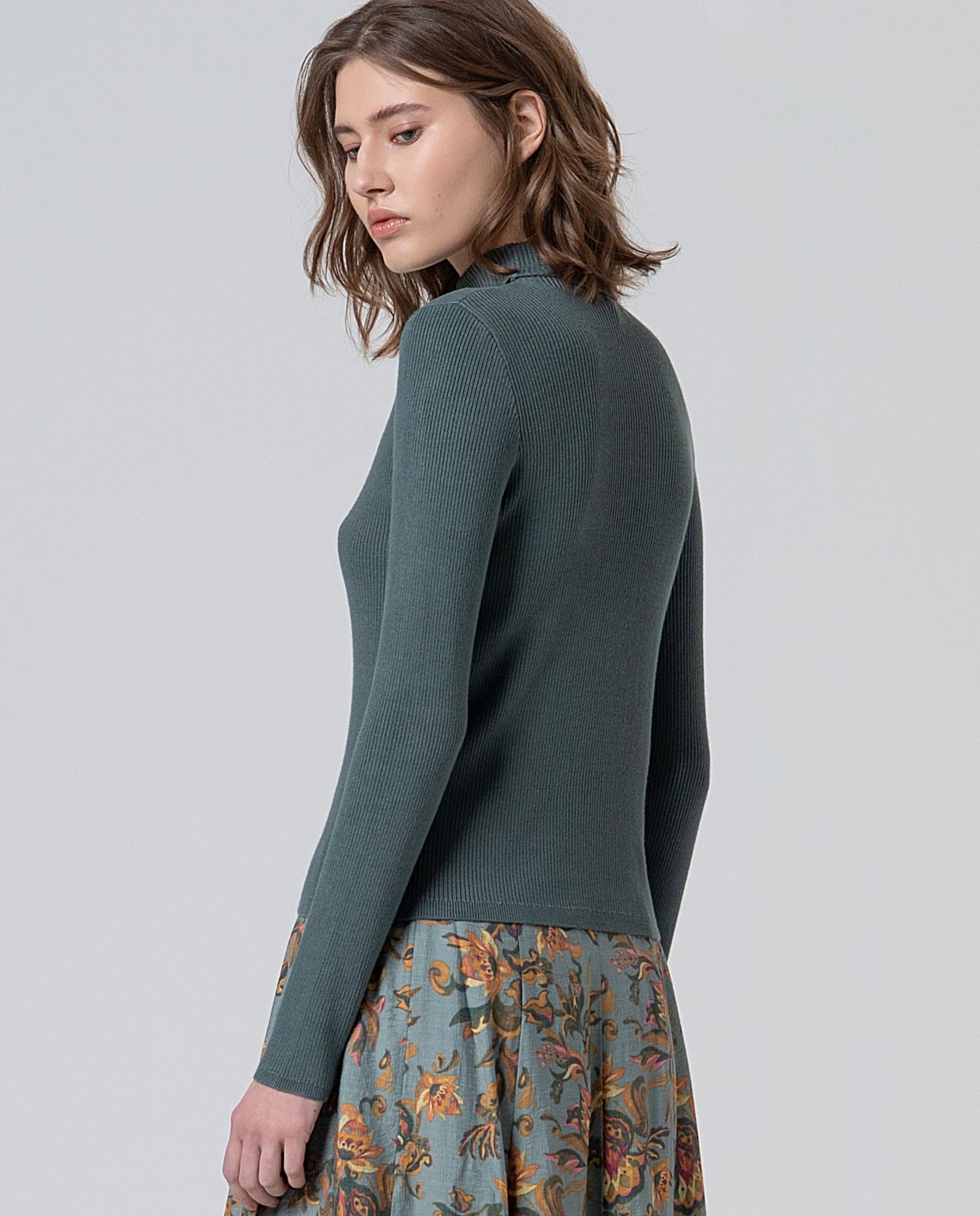 Jersey de canalé con cuello alto Azul acero