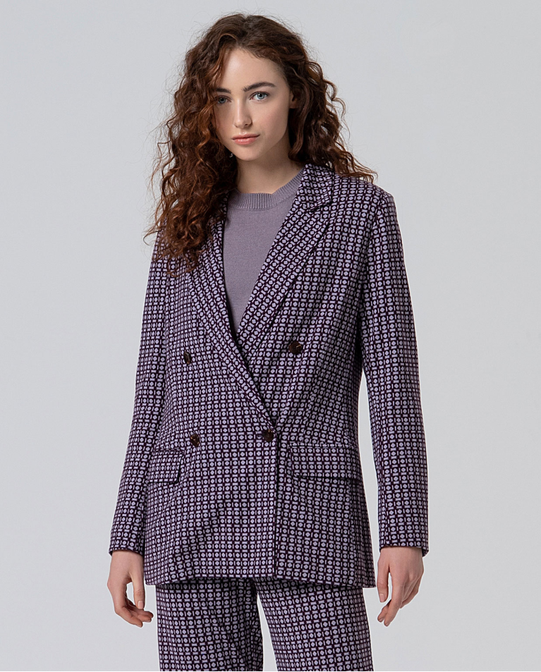 Blazer larga cruzada estampada Vino tinto
