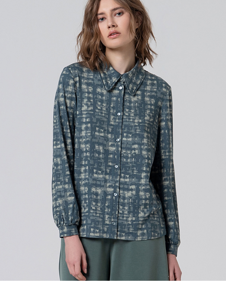 Camisa estampada de manga larga Azul acero