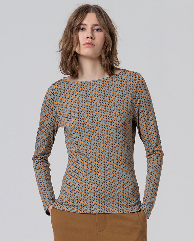 Stretch T-shirt with micro print Blue