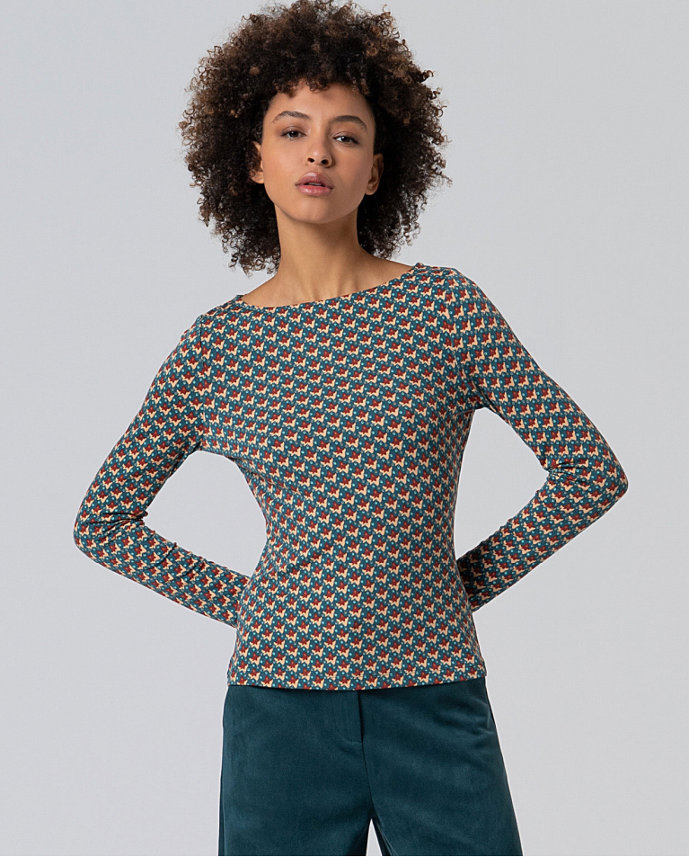Camiseta elástica con micro estampado Verde Botella