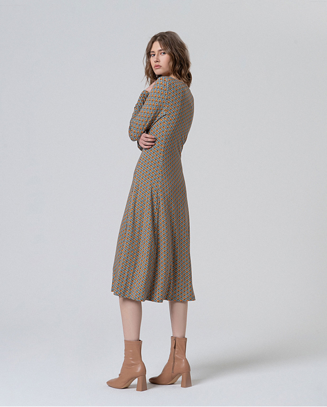 Vestido midi elástico micro estampado Azul