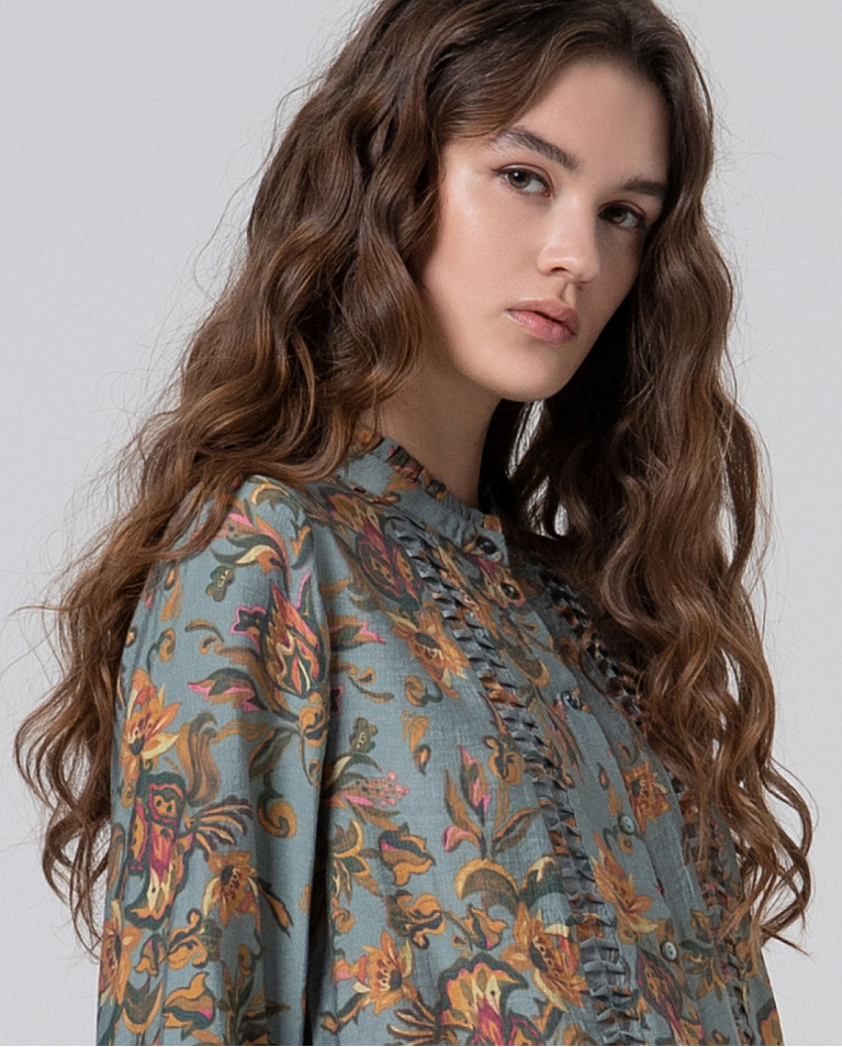 Blusa fluida de viscosa con fruncidos Multi