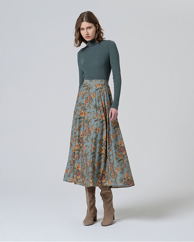 Falda midi fluida con vuelo Multi