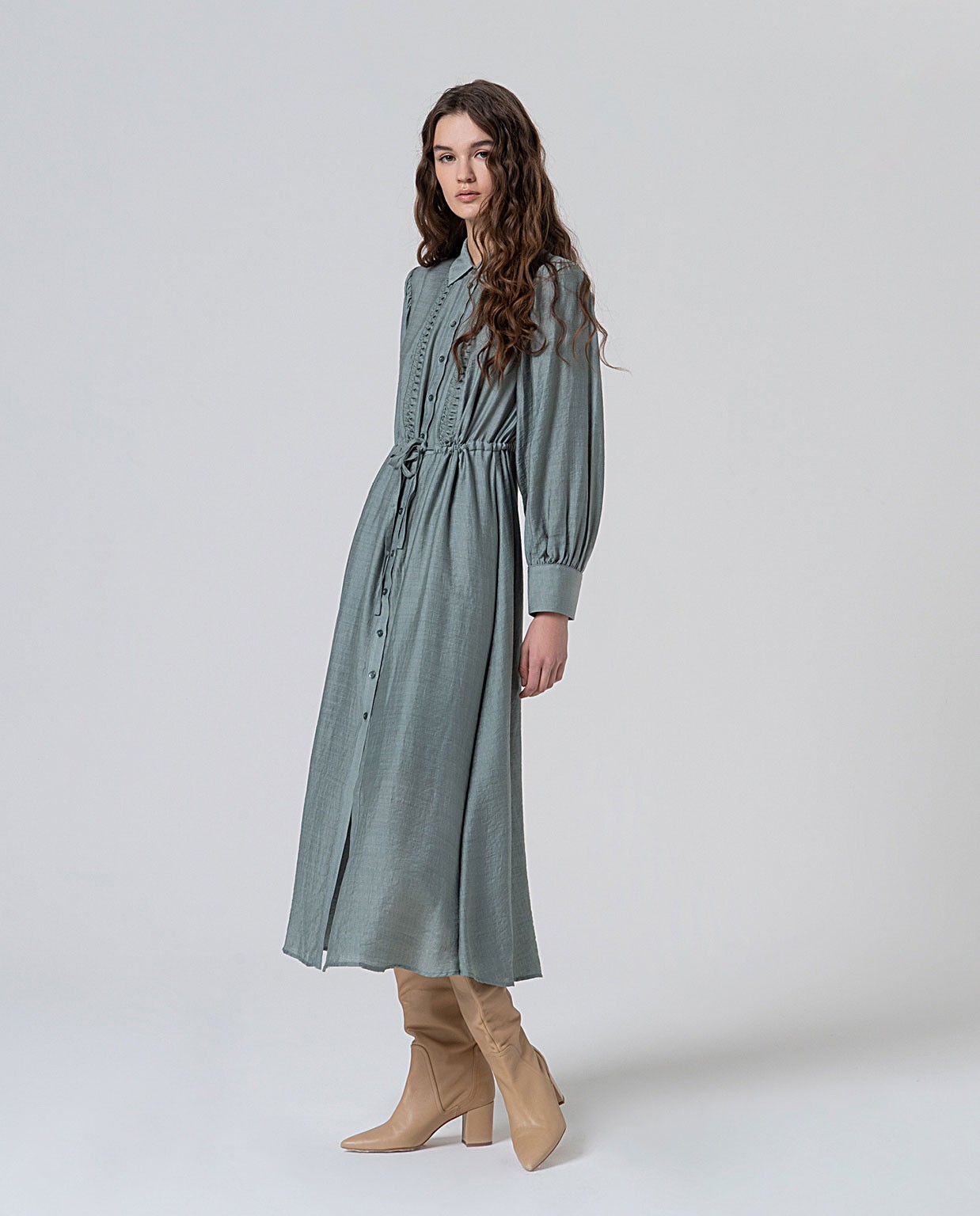 Vestido camisero midi de viscosa Azul acero