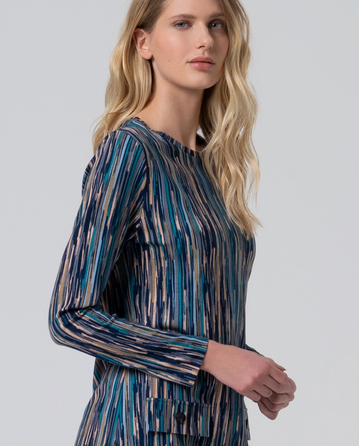 Vestido corto elástico estampado Azul acero