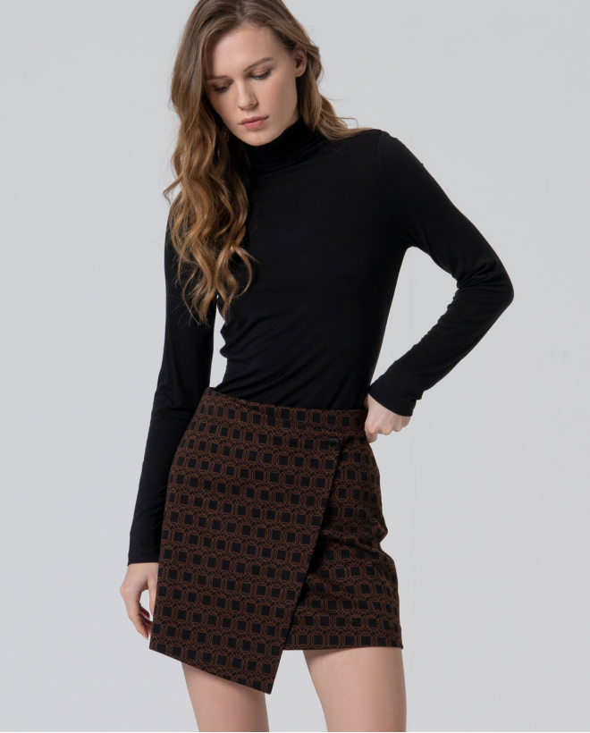 Minifalda cruzada con estampado geométrico Negro