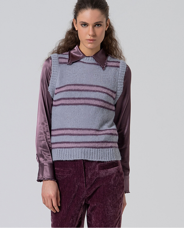 Chaleco cerrado de jacquard de cuadros Malva Empolva
