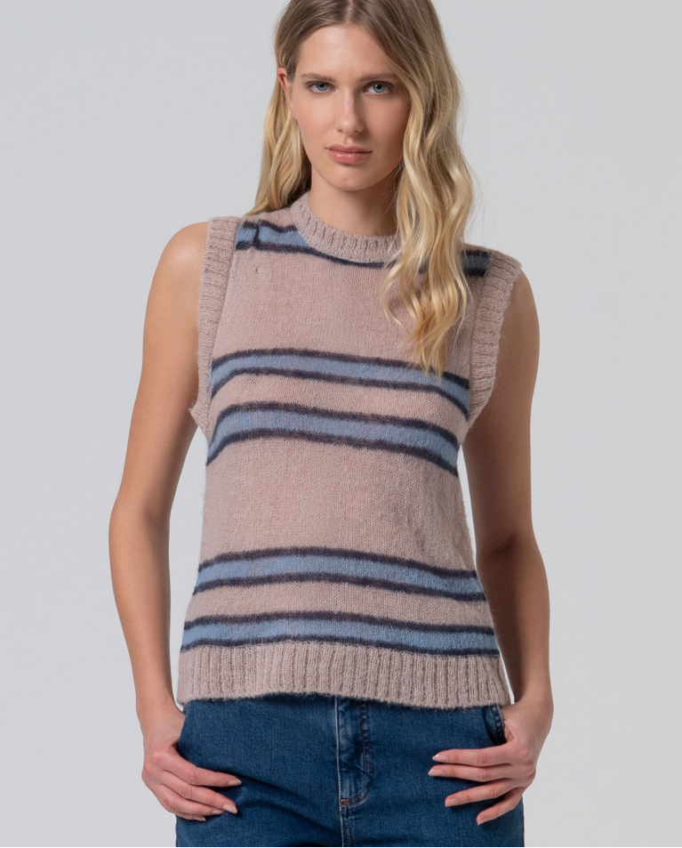 Chaleco cerrado de jacquard de cuadros Azul