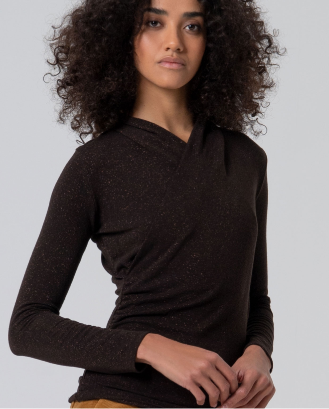 Camiseta de escote cruzado con lurex Chocolate
