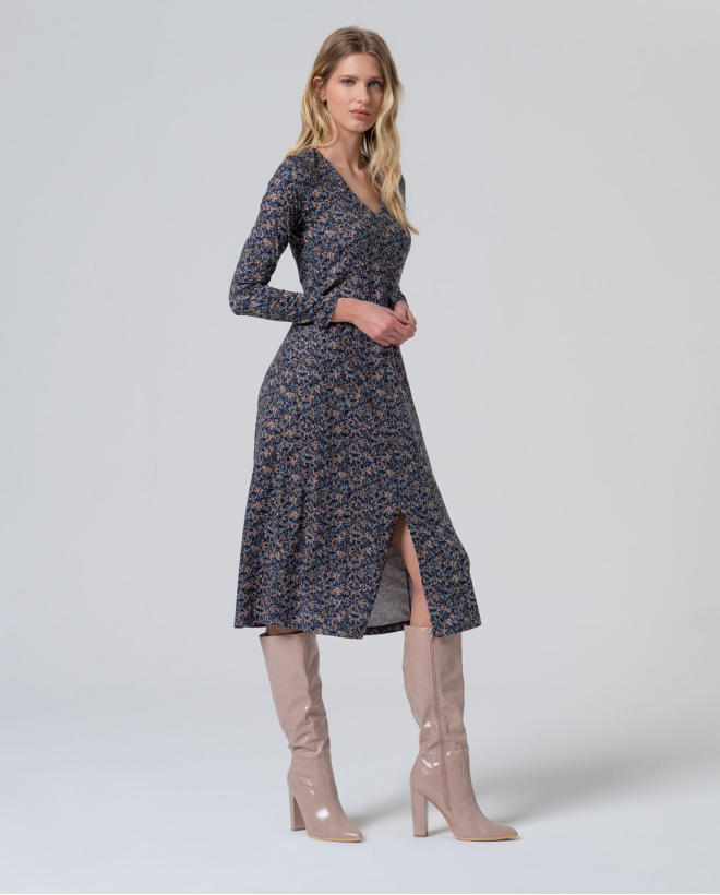 Vestido midi con escote pico Azul