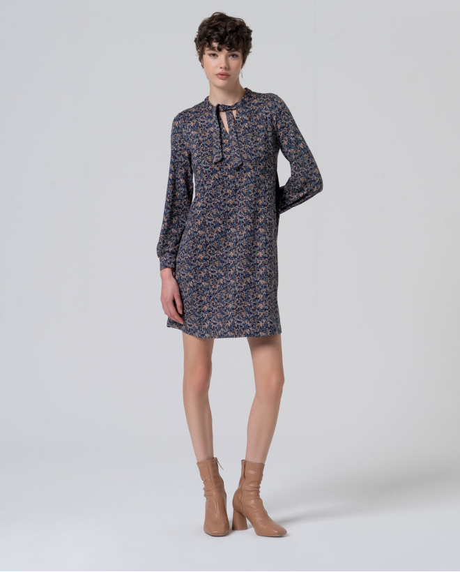 Vestido corto estampado con lazada Azul