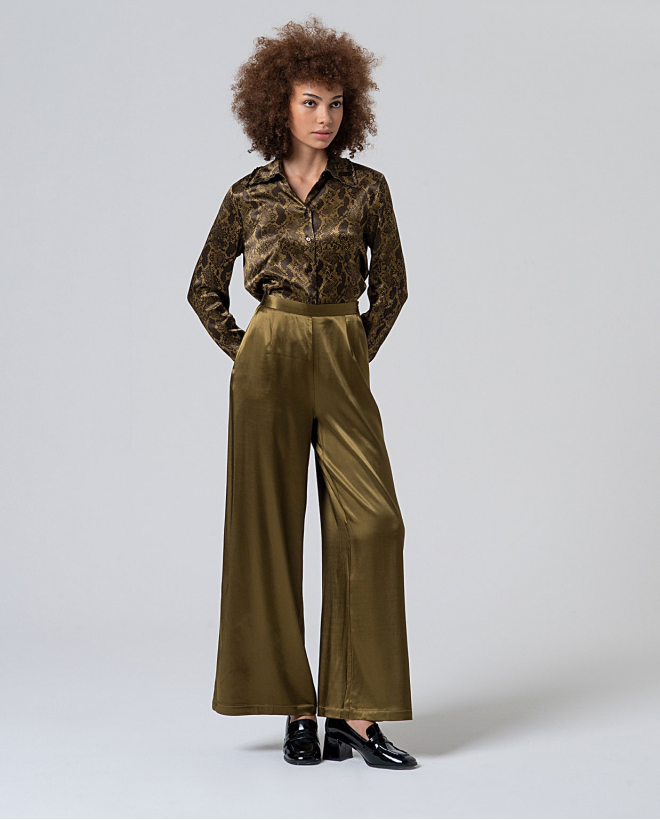Pantalón satinado de tiro medio Verde