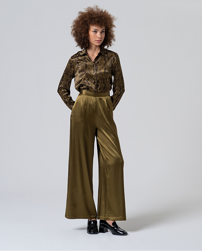Pantalón satinado de tiro medio Verde