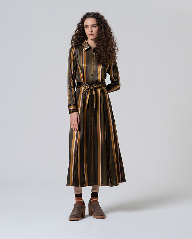 Vestido camisero largo satinado Multi