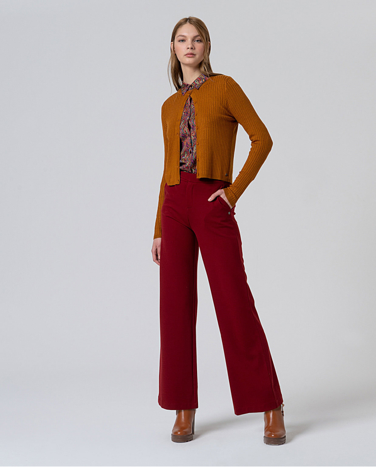 Straight pants with waistband detailing English Red