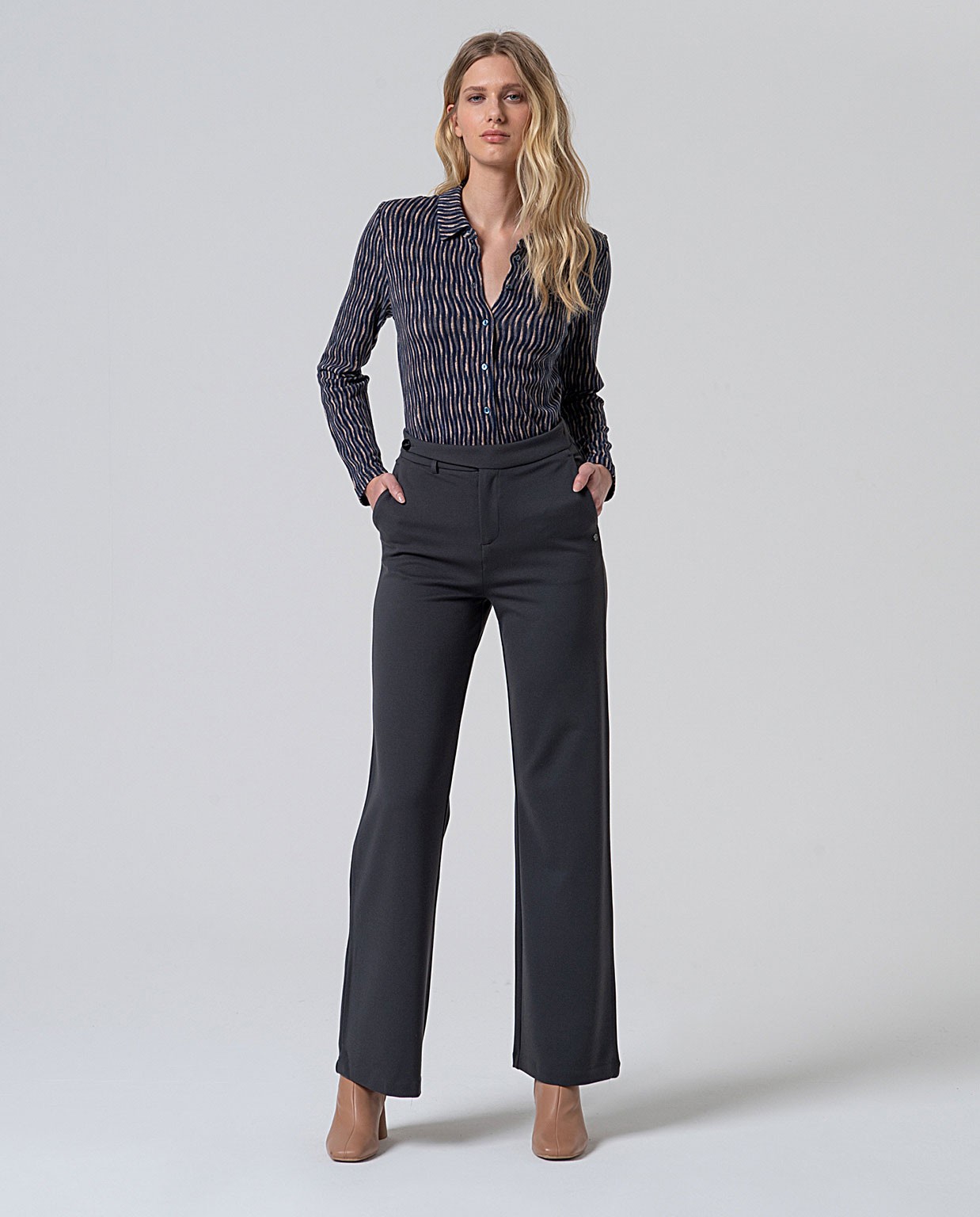 Straight pants with waistband detailing Dark grey