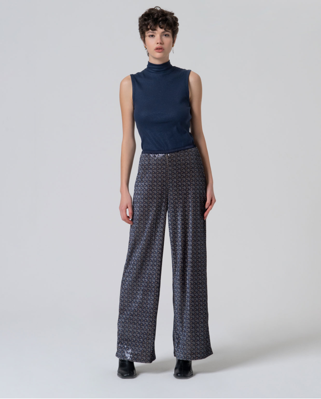 Pantalón ancho de lentejuelas Marino
