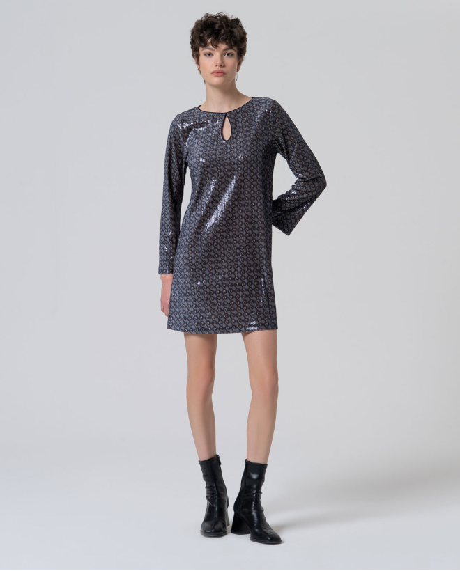 Vestido corto de lentejuelas estampadas Marino