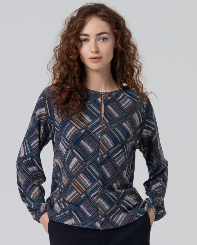 Camiseta geométrica con escote lágrima Azul