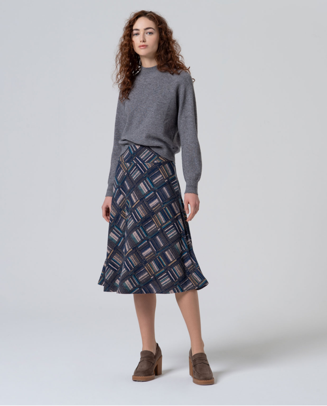 Falda midi fluida geométrica Azul