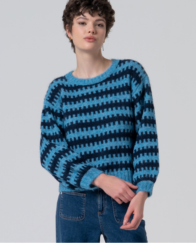 Jersey bicolor en punto grueso reciclado Azul
