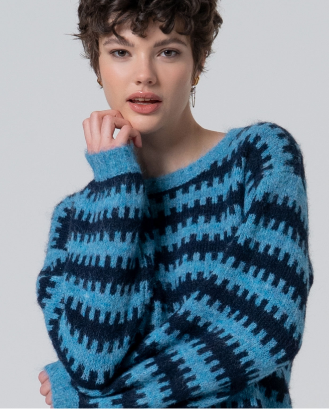 Two-tone recycled chunky knit sweater Blue