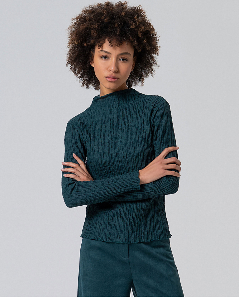 Camiseta de cuello alto con textura Verde Botella