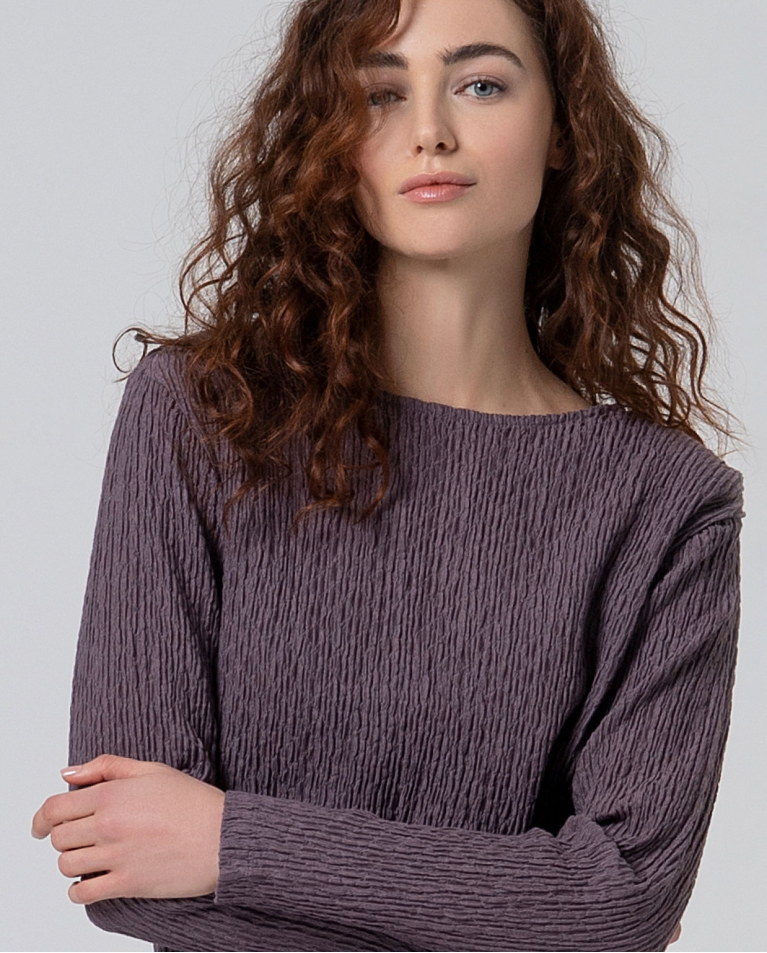 Textured boat neck t-shirt Powdered Mauve