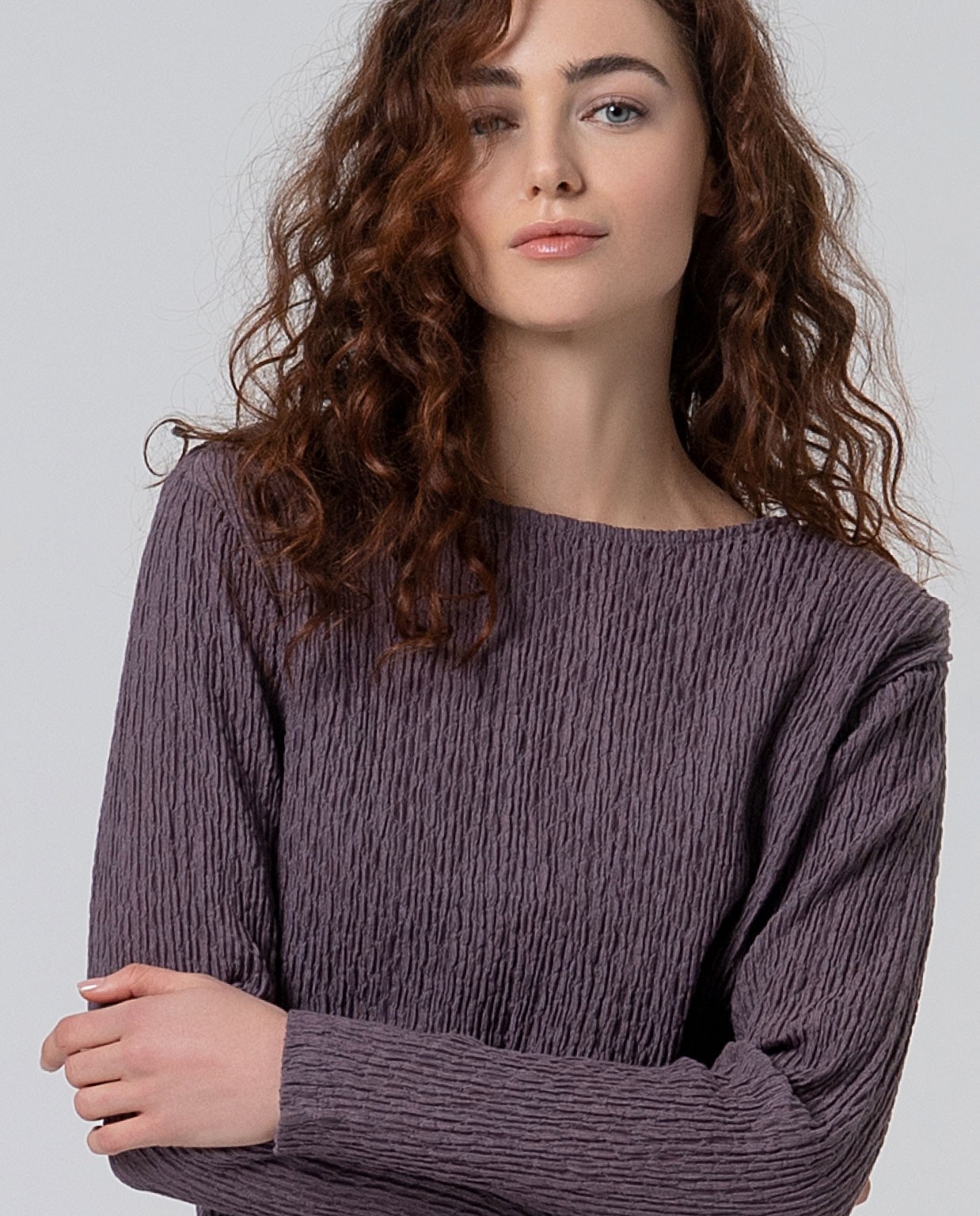 Camiseta escote barco con textura Malva Empolva