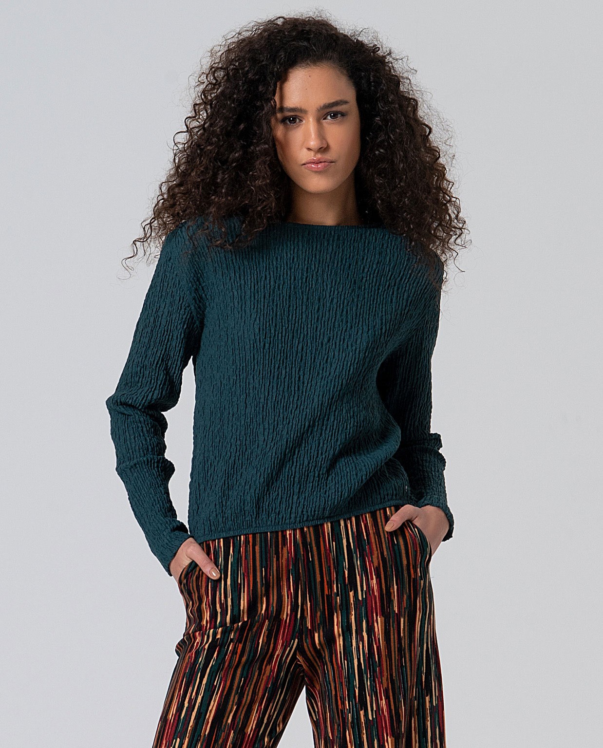 Camiseta escote barco con textura Verde Botella