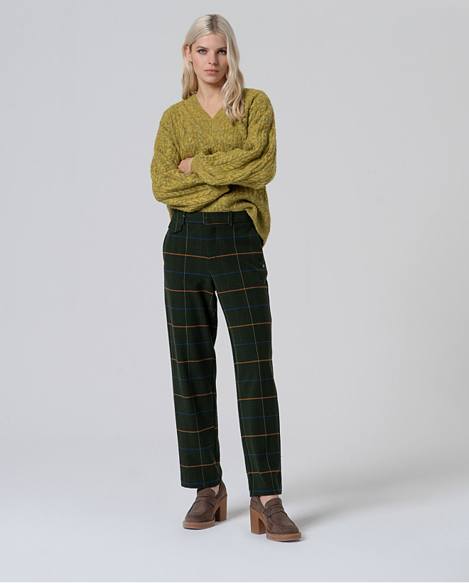 Pantalón de cuadros recto Kaki