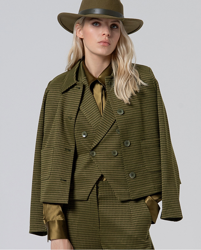 Chaqueta corta en pata de gallo Verde