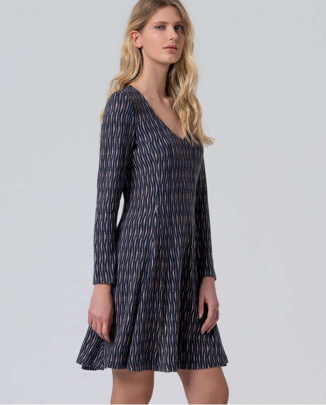 Vestido corto evasé elástico Azul