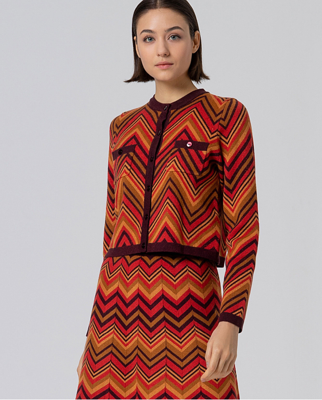 Chaqueta de punto zigzag con lurex Granate