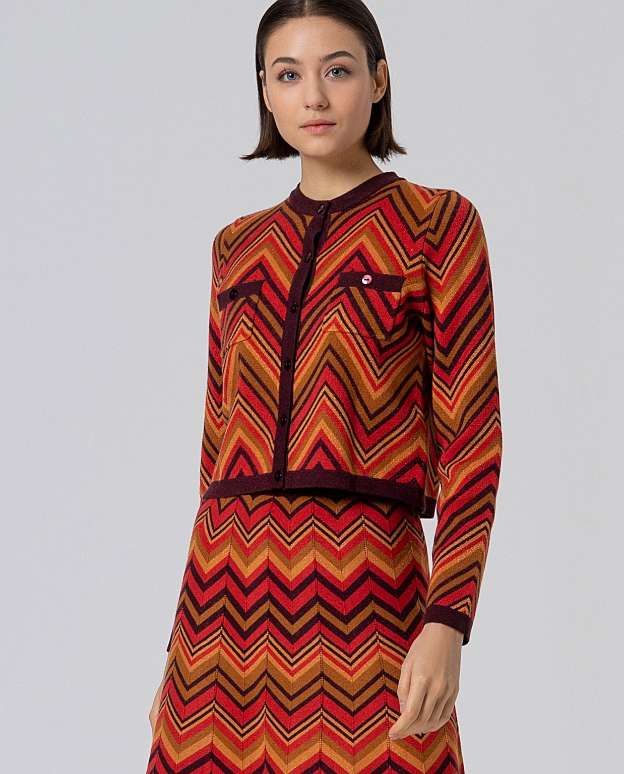 Chaqueta de punto zigzag con lurex Granate